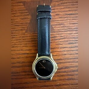 MOVADO men’s Museum Classic Watch Black Dial EUC Black Leather Band